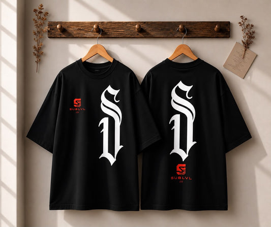 SUBLVL Gothic Monogram Oversized Tee — Black